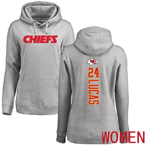 Women Football Kansas City Chiefs #24 Lucas Jordan Ash Backer Pullover Hoodie